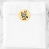 Sticker Rond Lapin de Pâques avec Lanterne (Sac)