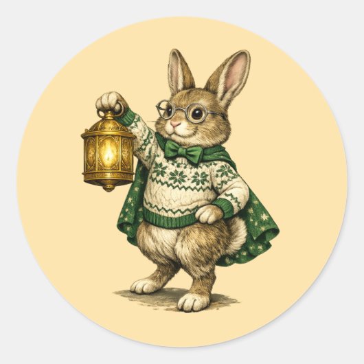 Sticker Rond Lapin de Pâques avec Lanterne (Devant)