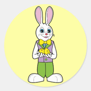 Sticker Rond Lapin de Pâques avec poules