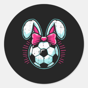 Sticker Rond Lapin de Pâques ballon de football oreilles noeud
