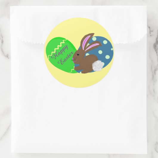 Sticker Rond Lapin de Pâques Bleu Vert Oeufs de Pâques (Sac)