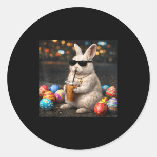 Sticker Rond lapin de Pâques buvant du café glacé hommes lapin