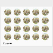 Sticker Rond Lapin de Pâques Champ d'Œufs Peints Colorés (Feuille)