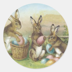 Sticker Rond Lapin de Pâques Champ d'Œufs Peints Colorés