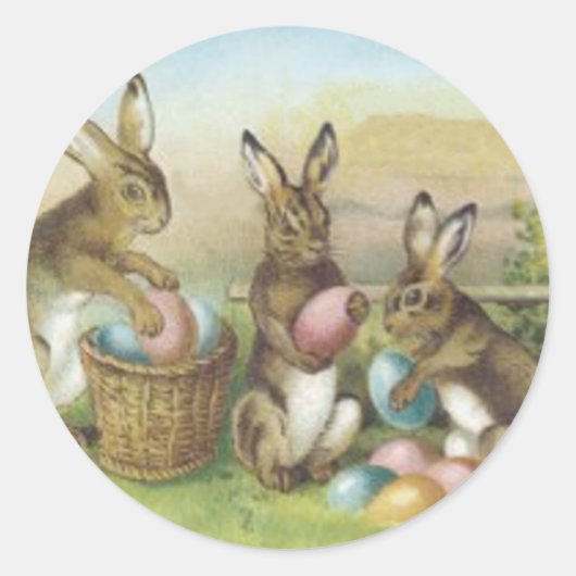 Sticker Rond Lapin de Pâques Champ d'Œufs Peints Colorés (Devant)