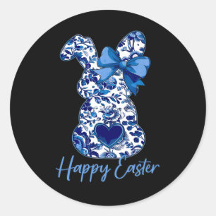 Sticker Rond Lapin de Pâques Chinoiserie Florale Avec Un Joli N