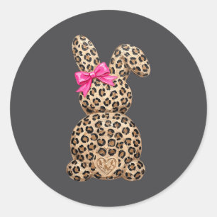 Sticker Rond Lapin de Pâques Coquette Arc Léopard