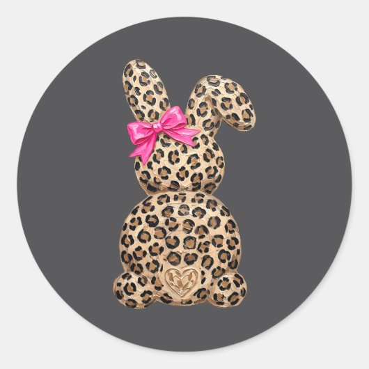 Sticker Rond Lapin de Pâques Coquette Arc Léopard (Devant)