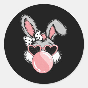 Sticker Rond Lapin de Pâques Coquette Nœud Coup de pinceau Pâqu