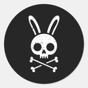Sticker Rond Lapin de Pâques Crâne Os Croisés Lapin Gothique Ho