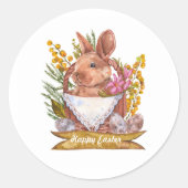 Sticker Rond Lapin de Pâques dans un panier (Devant)