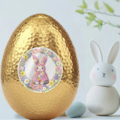 Sticker Rond Lapin de Pâques Fleur Douce