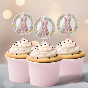 Sticker Rond Lapin de Pâques Fleur Douce