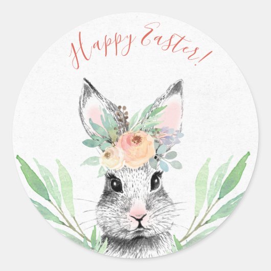 Sticker Rond Lapin de Pâques floral (Devant)