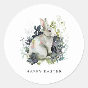 Sticker Rond Lapin de Pâques Floral de Printemps Aquarelle Pers