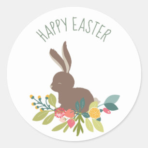 Sticker Rond Lapin de Pâques heureux