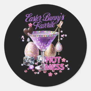 Sticker Rond Lapin de Pâques heureux favori fou adorable Martin