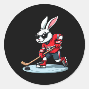 Sticker Rond Lapin de Pâques jouant au hockey