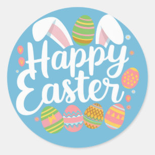 Sticker Rond Lapin de Pâques Joyeuses Vacances de Lapin Œuf