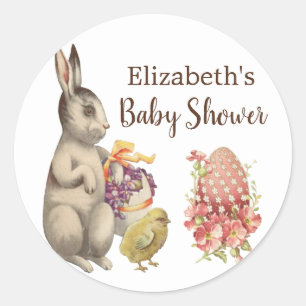 Sticker Rond Lapin de Pâques lapin Vintage et Baby shower de po