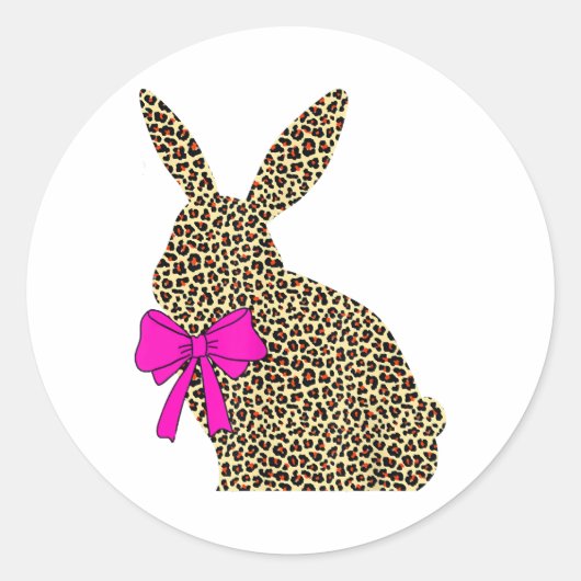 Sticker Rond Lapin de Pâques Leopard Plaid Buffalo Rabbit de Pâ (Devant)