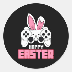 Sticker Rond Lapin de Pâques Manette de jeu vidéo Joueur Bo