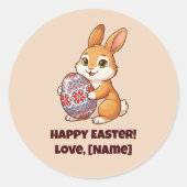 Sticker Rond Lapin de Pâques mignon | Joyeuses Pâques Autocolla (Devant)