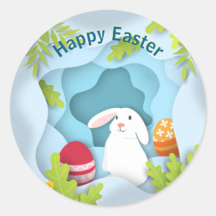 Sticker Rond Lapin de Pâques Moderne Joyeux I Design d'oeuf de