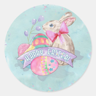 Sticker Rond Lapin de Pâques, Oeufs et Confetti ID377