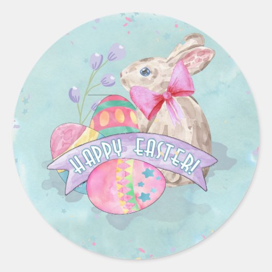 Sticker Rond Lapin de Pâques, Oeufs et Confetti ID377 (Devant)