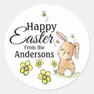 Sticker Rond Lapin de Pâques personnalisé