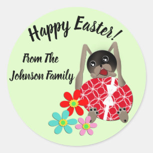 Sticker Rond Lapin de Pâques personnalisé