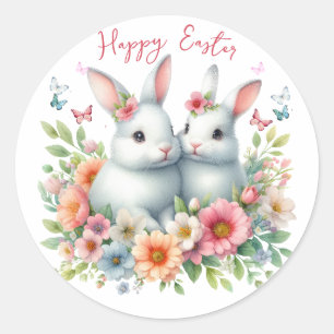 Sticker Rond Lapin de Pâques personnalisé à l'aquarelle