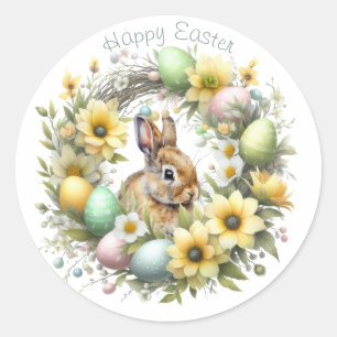 Sticker Rond Lapin de Pâques personnalisé à l'aquarelle