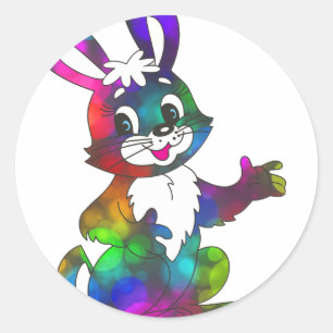 Sticker Rond lapin de pâques psychédélique