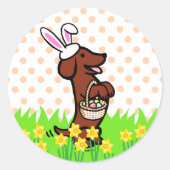 Sticker Rond Lapin de Pâques Rouge Smooth Haired Dachshund (Devant)
