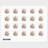 Sticker Rond Lapin de Pâques Ruban Rose Fleurs (Feuille)