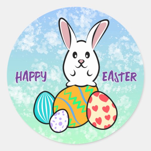 Sticker Rond Lapin de Pâques sur les oeufs de Pâques (Devant)