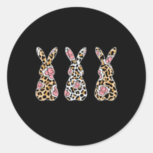 Sticker Rond Lapin de Pâques Trio Léopard Floral mignonne Pâque