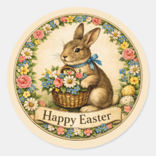 Sticker Rond Lapin de Pâques vintage