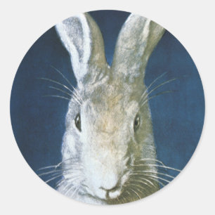 Sticker Rond Lapin de Pâques vintage, lapin blanc mignon et duv