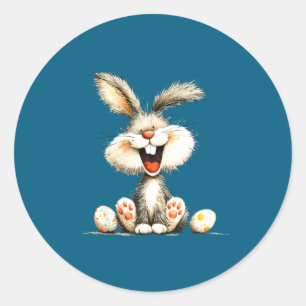Sticker Rond Lapin drôle et duveteux avec fourrure sauvage, art