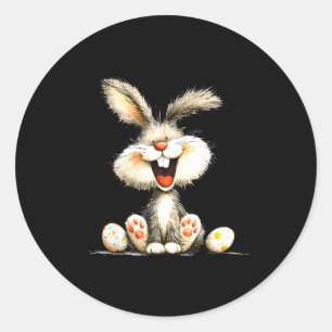 Sticker Rond Lapin drôle et duveteux avec fourrure sauvage, art