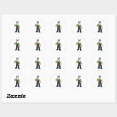 Sticker Rond Lapin en fermier avec carotte et Casquette (Feuille)