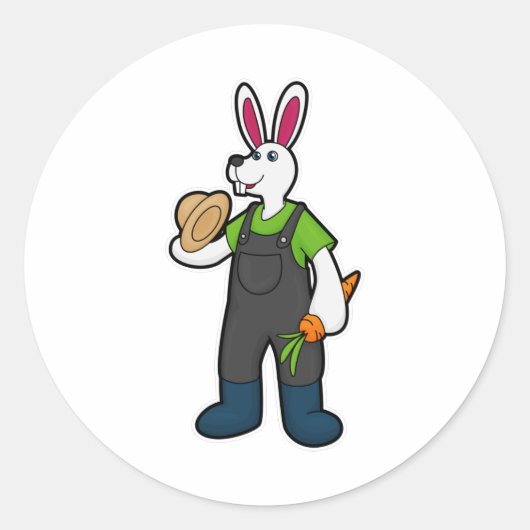 Sticker Rond Lapin en fermier avec carotte et Casquette (Devant)