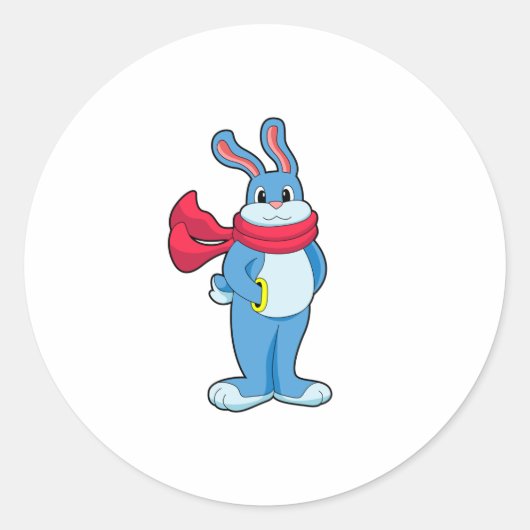 Sticker Rond Lapin en hiver avec Écharpe (Devant)