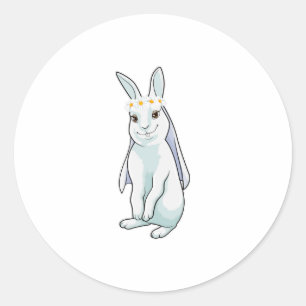Sticker Rond Lapin en mariée avec couronne de fleurs