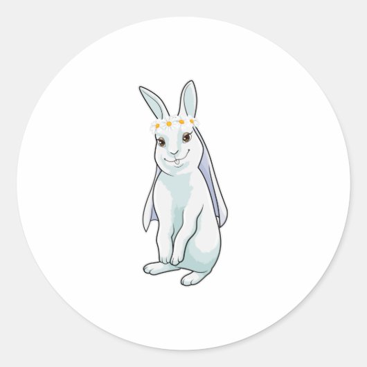 Sticker Rond Lapin en mariée avec couronne de fleurs (Devant)