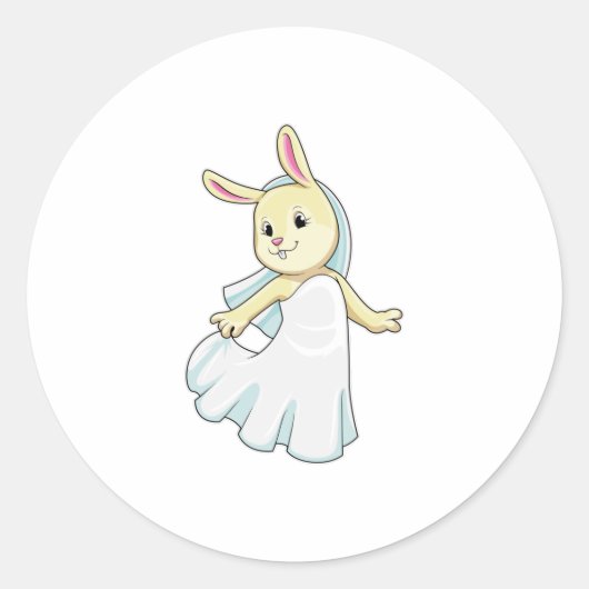 Sticker Rond Lapin en mariée avec voile (Devant)