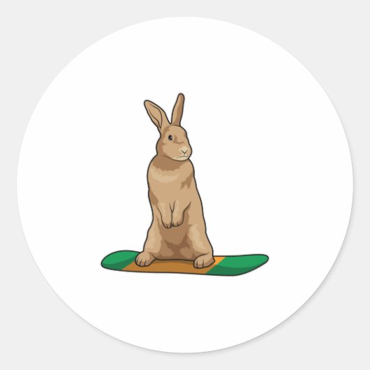 Sticker Rond Lapin en Snowboard avec Snowboard (Devant)